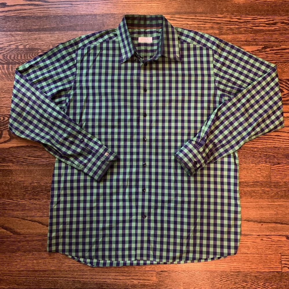 Eton Adult‎ 17 3/4 / 45 Green & Blue Contemporary Fit Shirt Button Long Sleeve